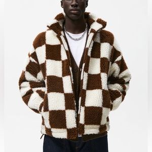 Zara men combination checkered/ plaid fleece jacket